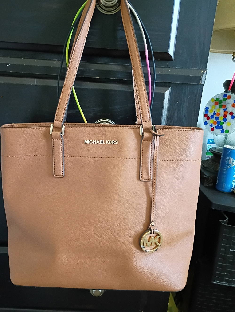Michael Kors Caramel Saffiano Leather Tote with Gold Charm